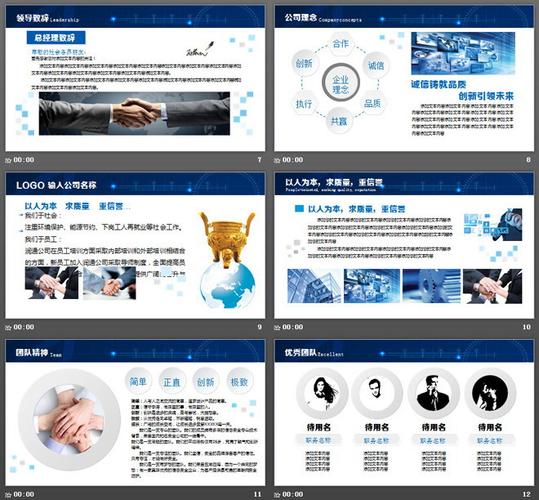 蓝色图文排版设计企业宣传公司简介ppt模板